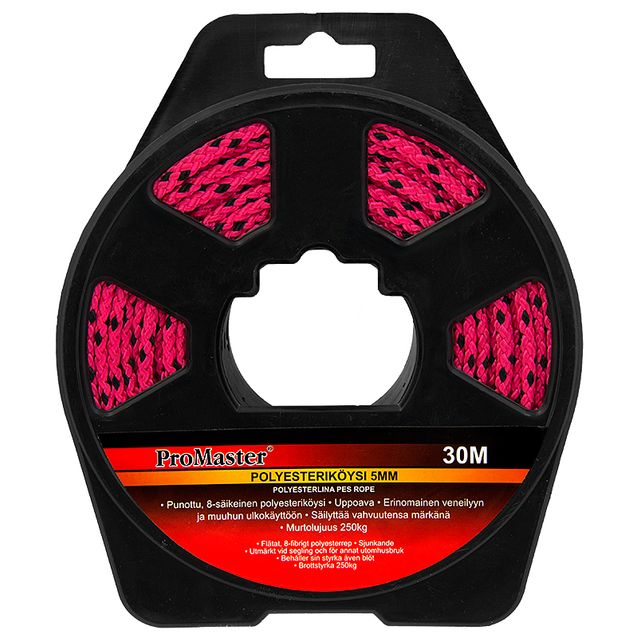 Yleisköysi ProMaster PES, 5 mm x 30 m pinkki/musta