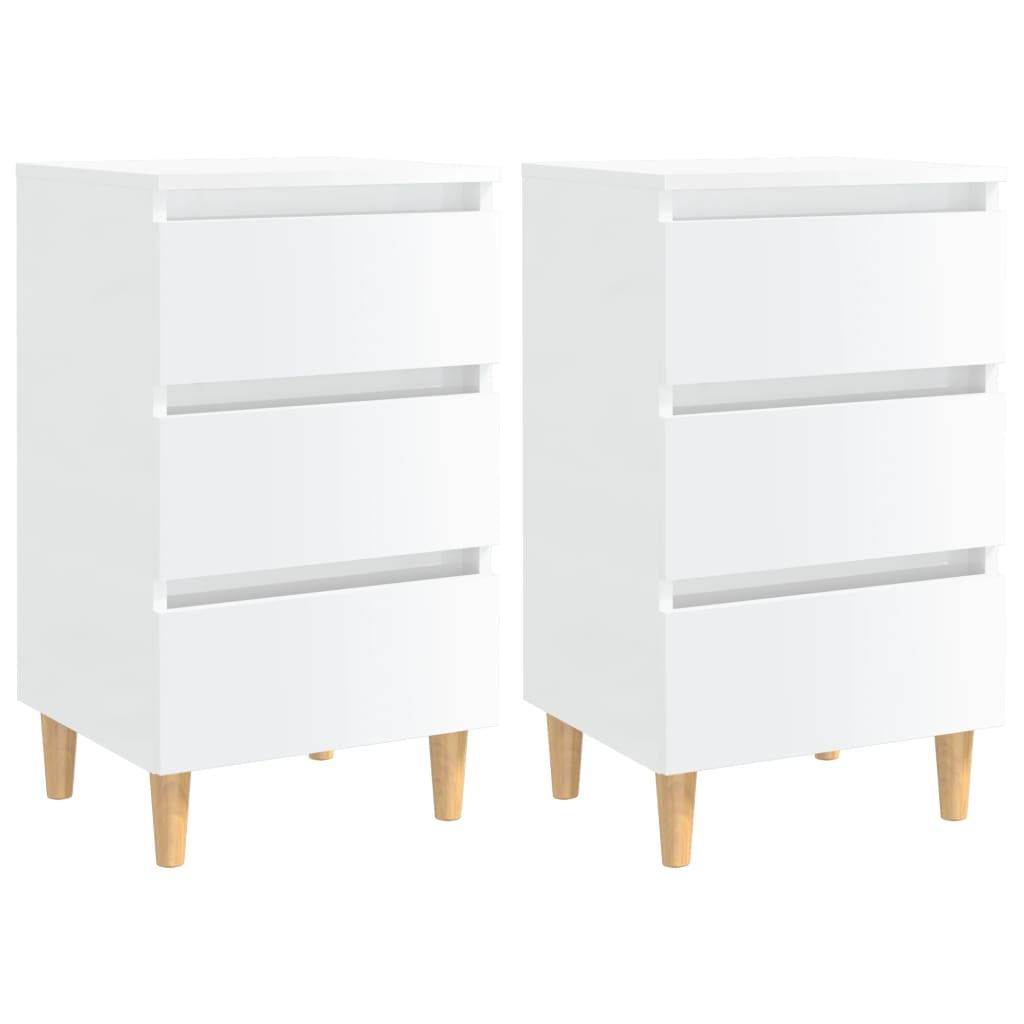 Yöpöydät puiset jalat 2 kpl 40x35x69cm korkeakiilto valkoinen