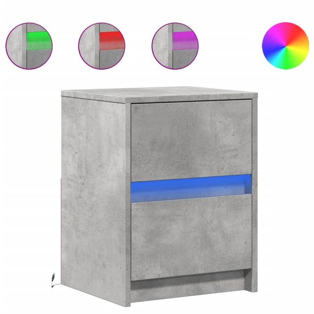 Yöpöytä LED-valoilla 2 kpl betoninharmaa tekninen puu (52040)