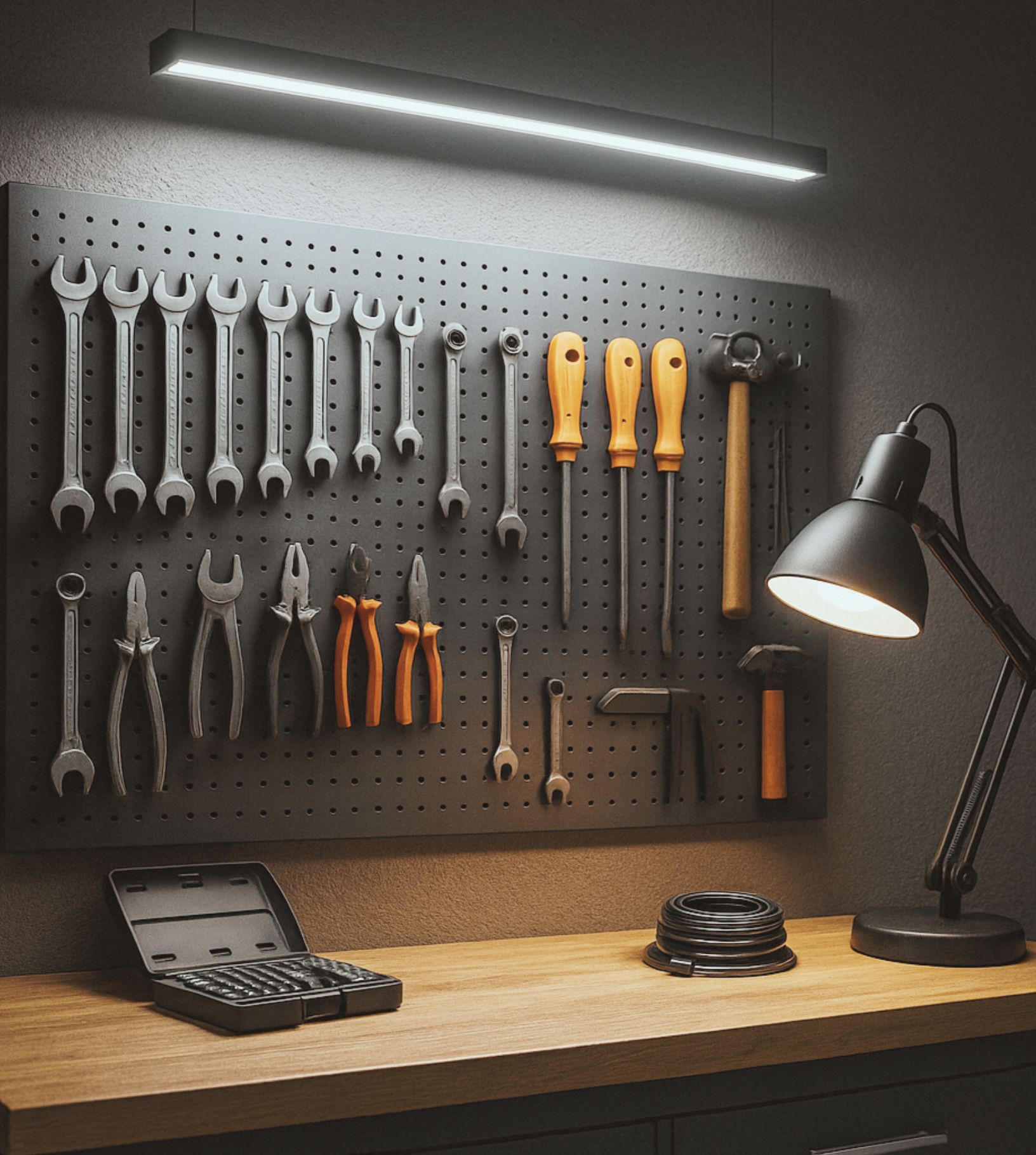 Esimerkkikuva työpistevalaisimesta autotallissa