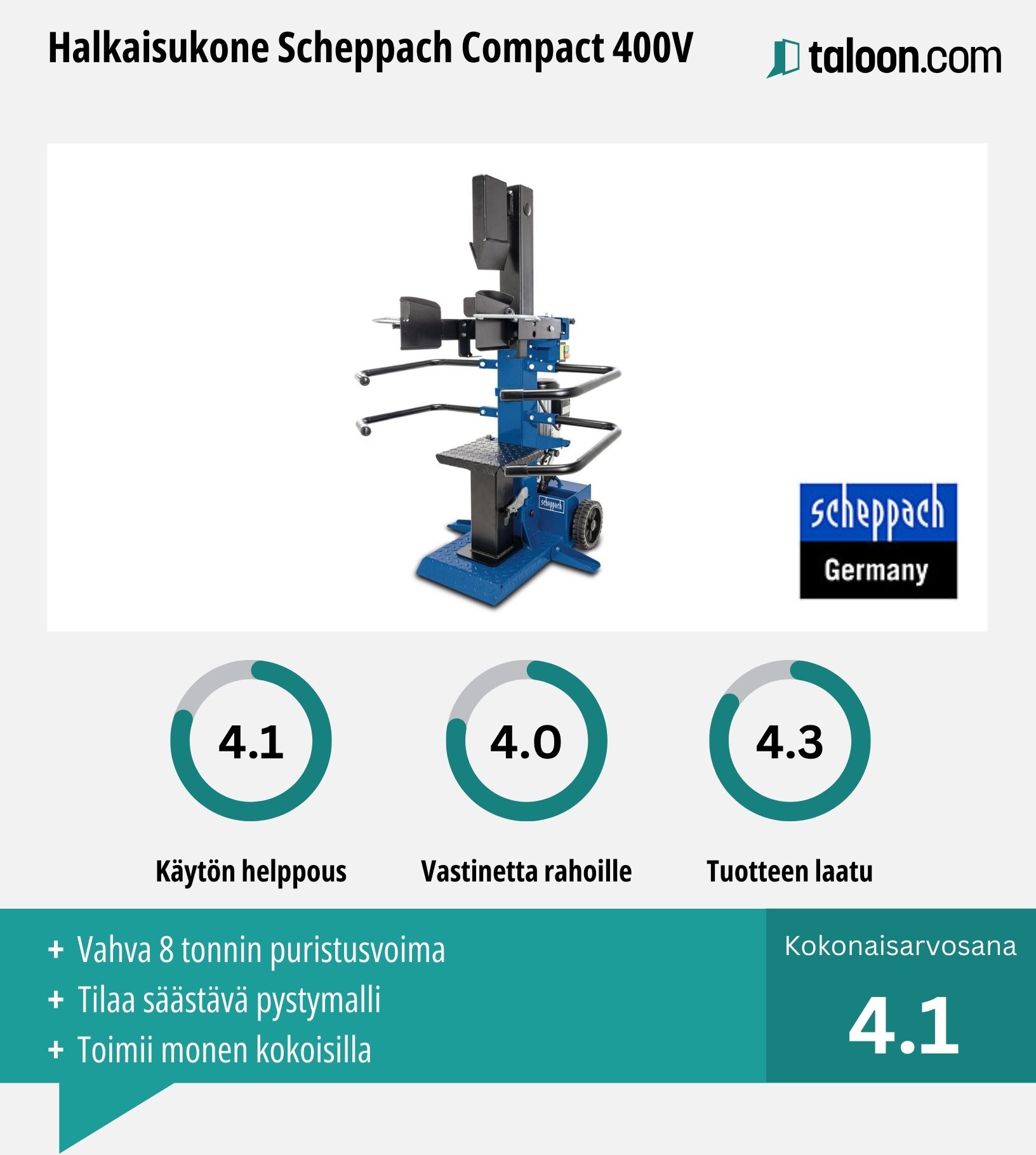 Halkaisukone Scheppach Compact 8 t kokemuksia