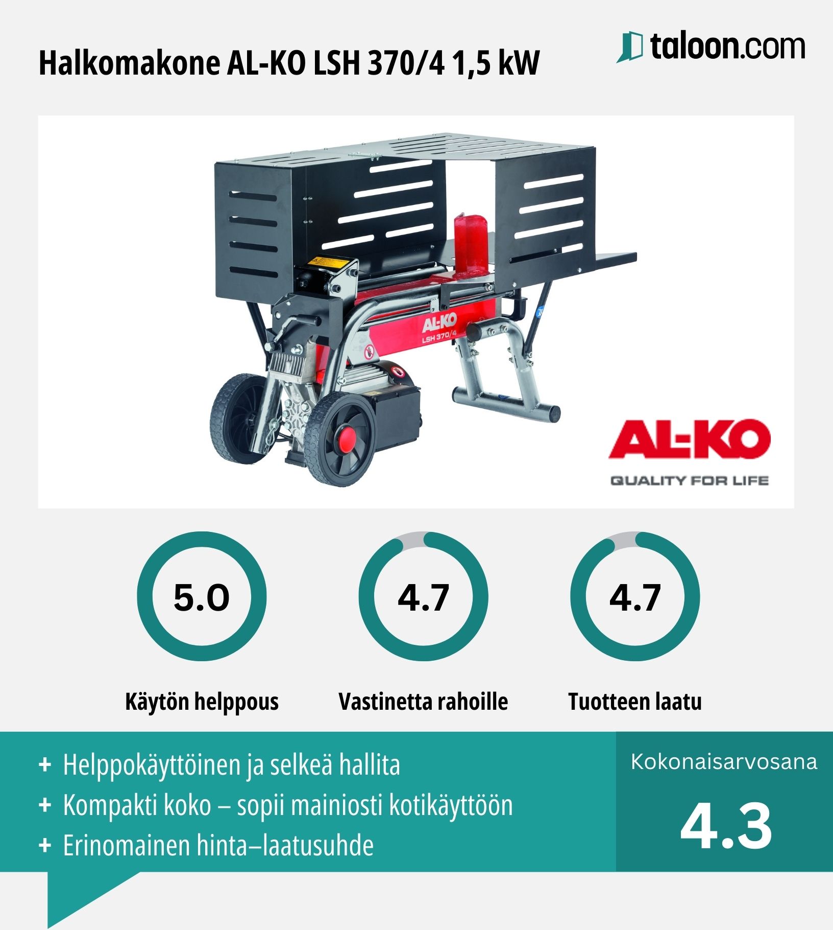 Halkomakone AL-KO LSH 370/4 kokemuksia