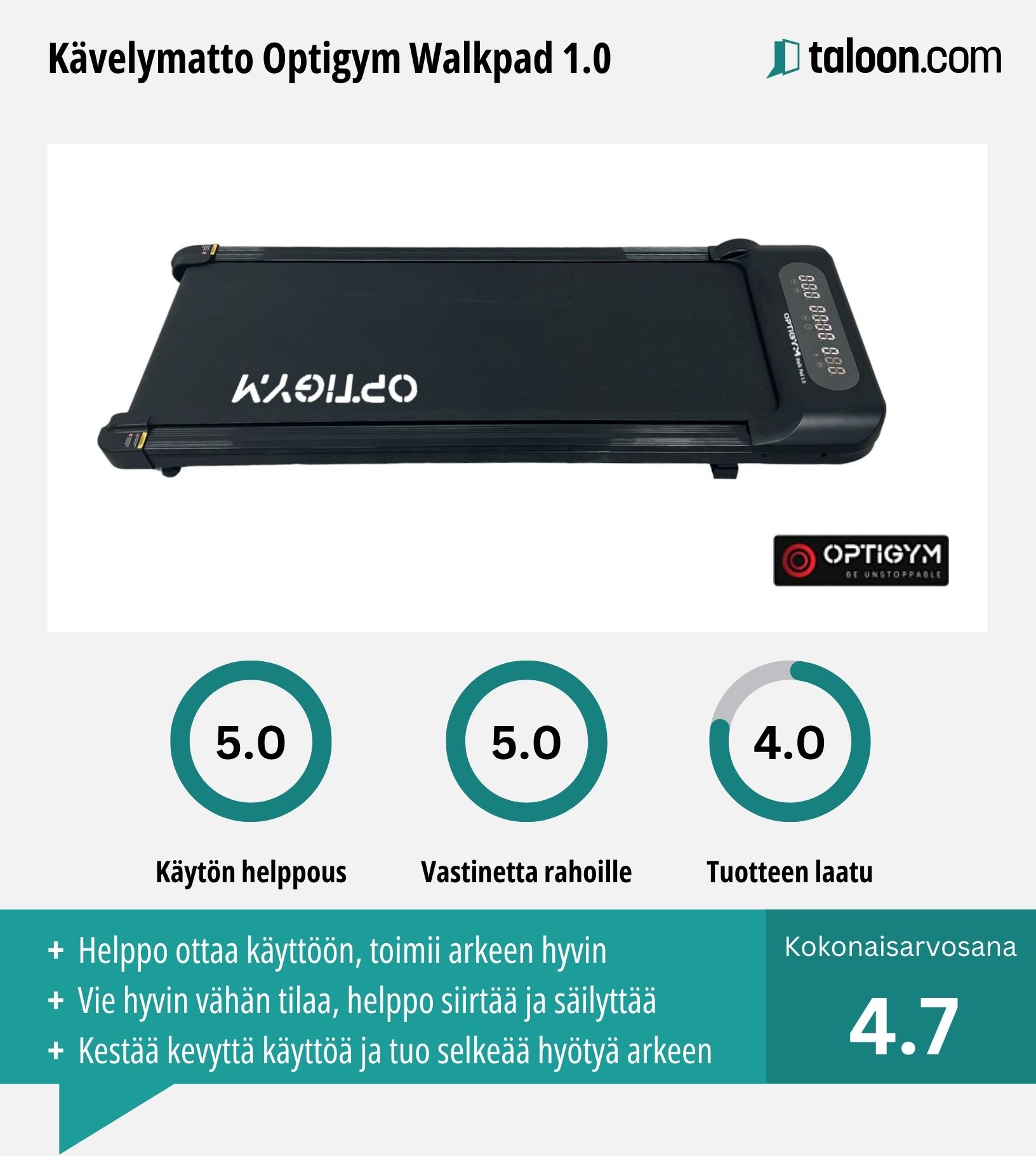 Kävelymatto Optigym Walkpad 1.0 kokemuksia