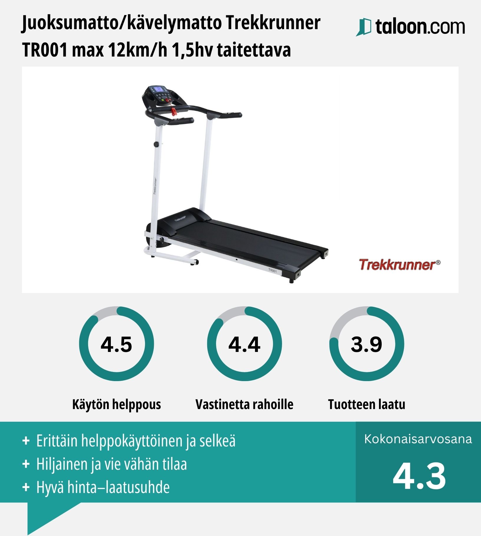 Juoksumatto/kävelymatto Trekkrunner TR001 kokemuksia