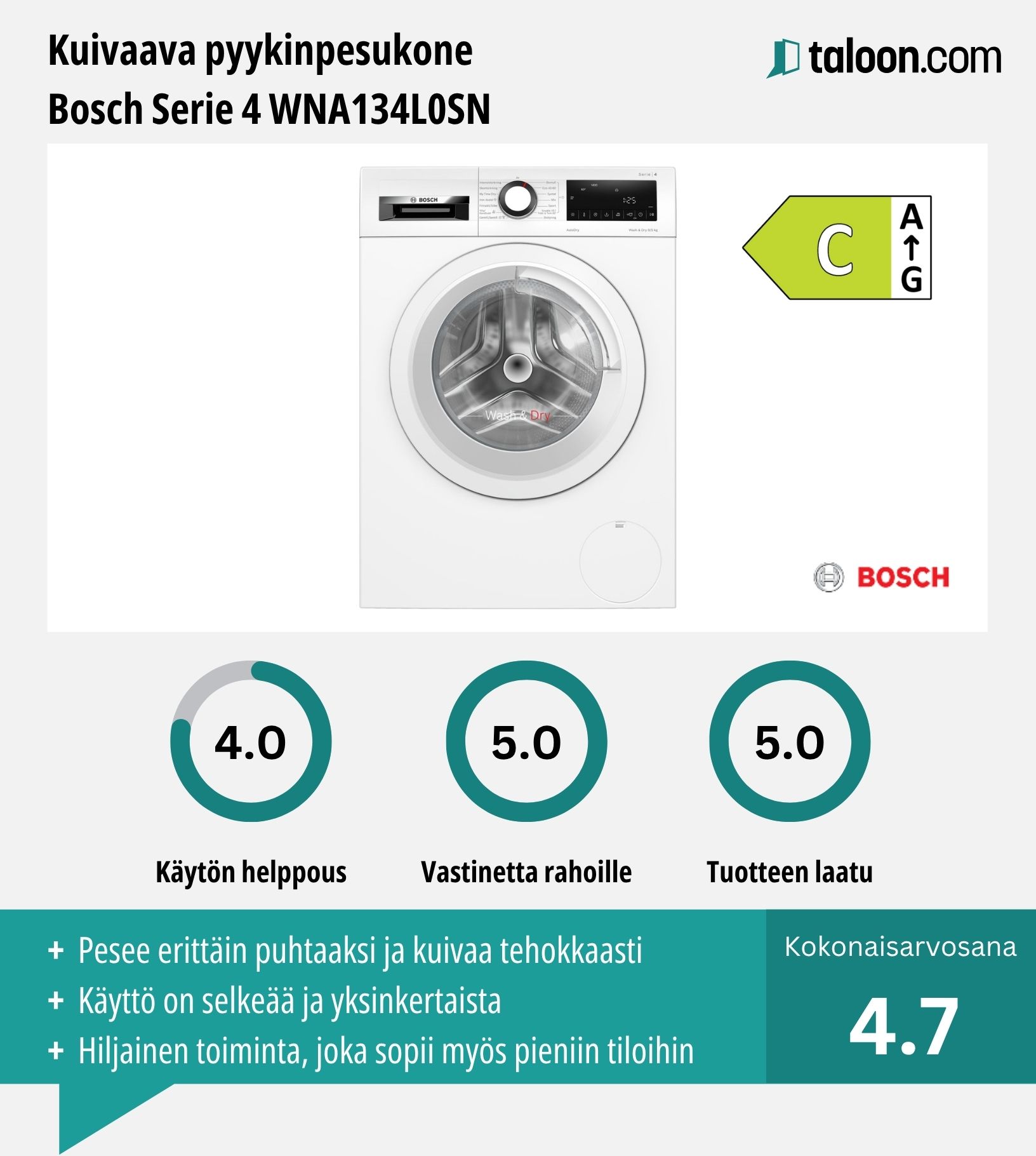 Kuivaava pyykinpesukone Bosch WNA134L0SN