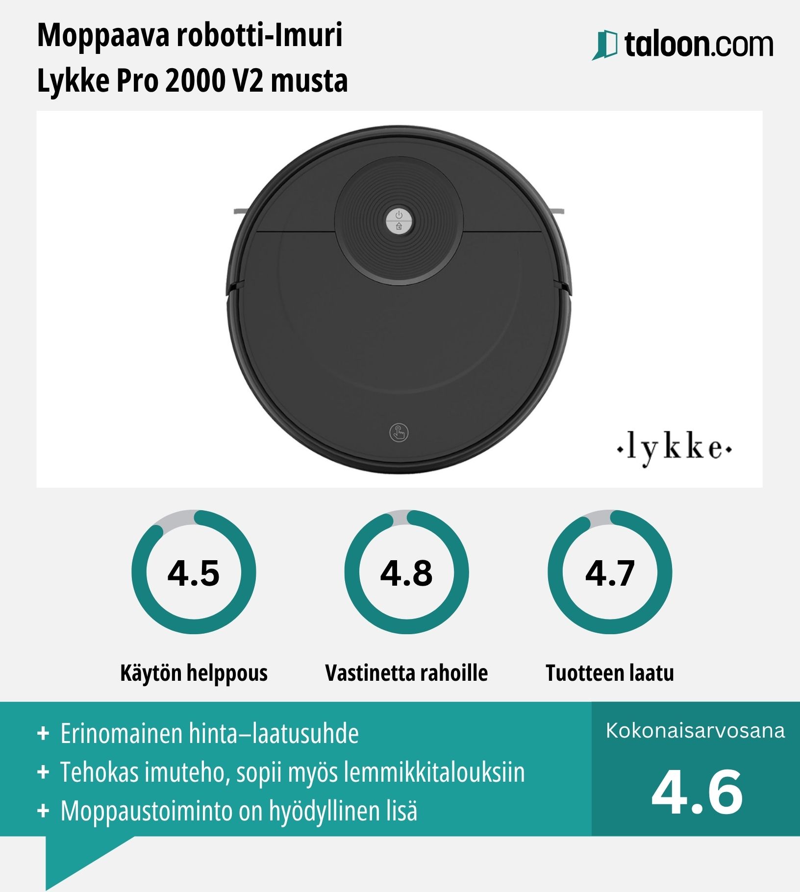 Moppaava robotti-Imuri Lykke Pro 2000 V2 kokemuksia