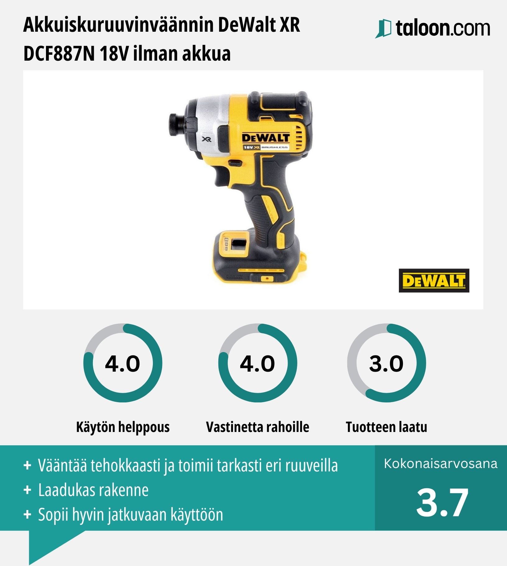 DeWalt DCF887N kokemuksia