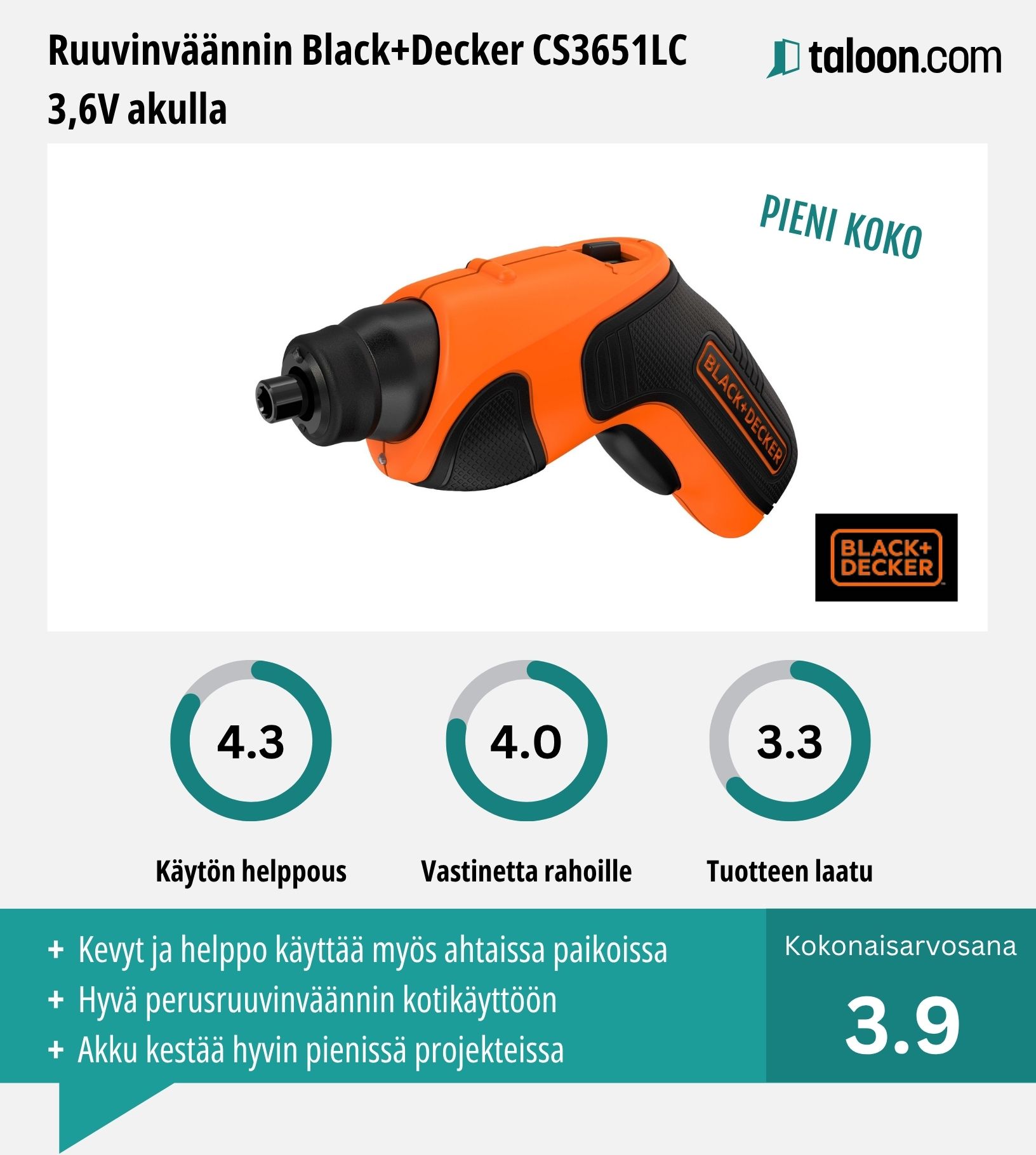 Ruuvinväännin Black+Decker CS3651LC kokemuksia