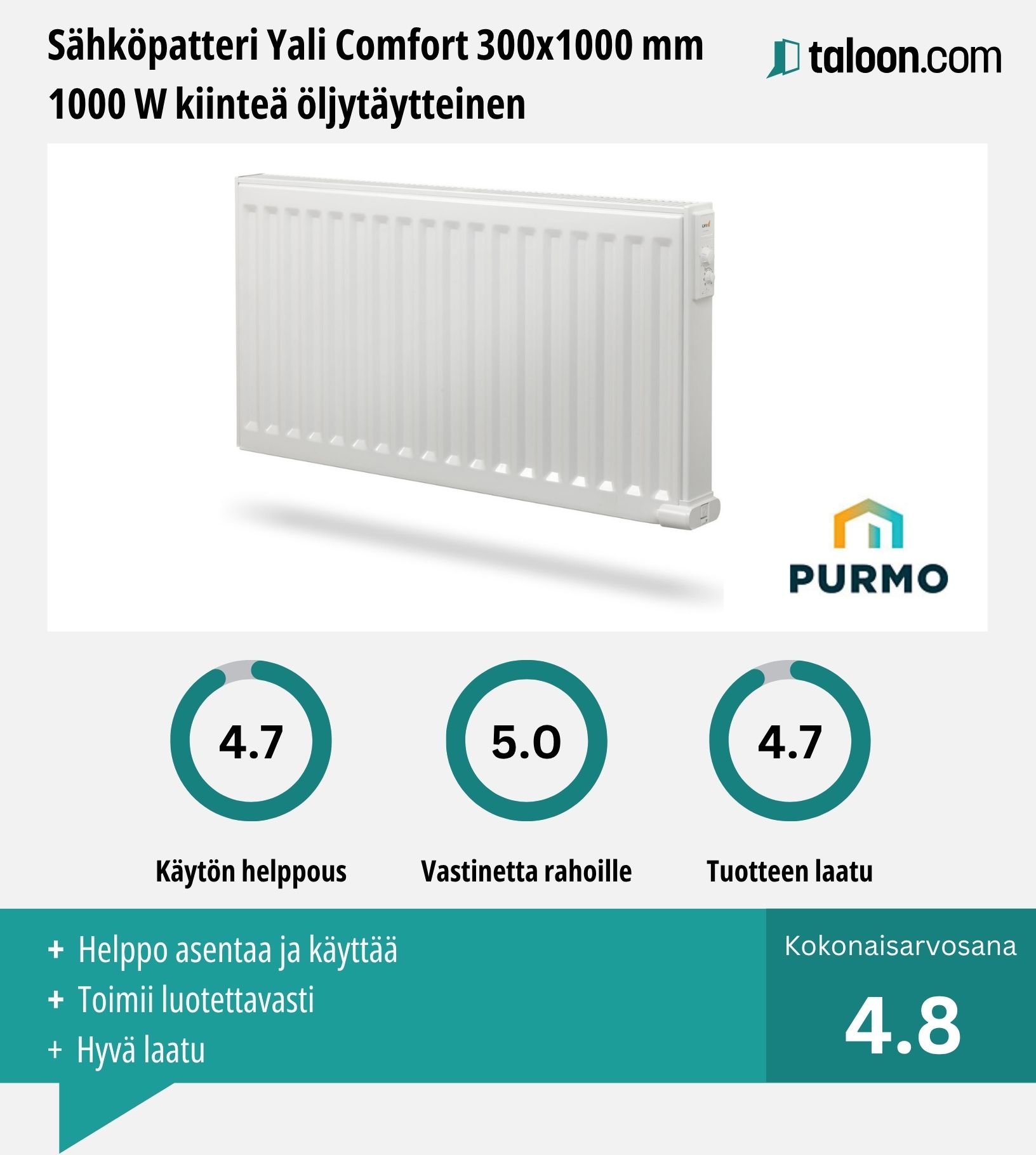 Purmo Yali Comfort 1000 W kokemuksia
