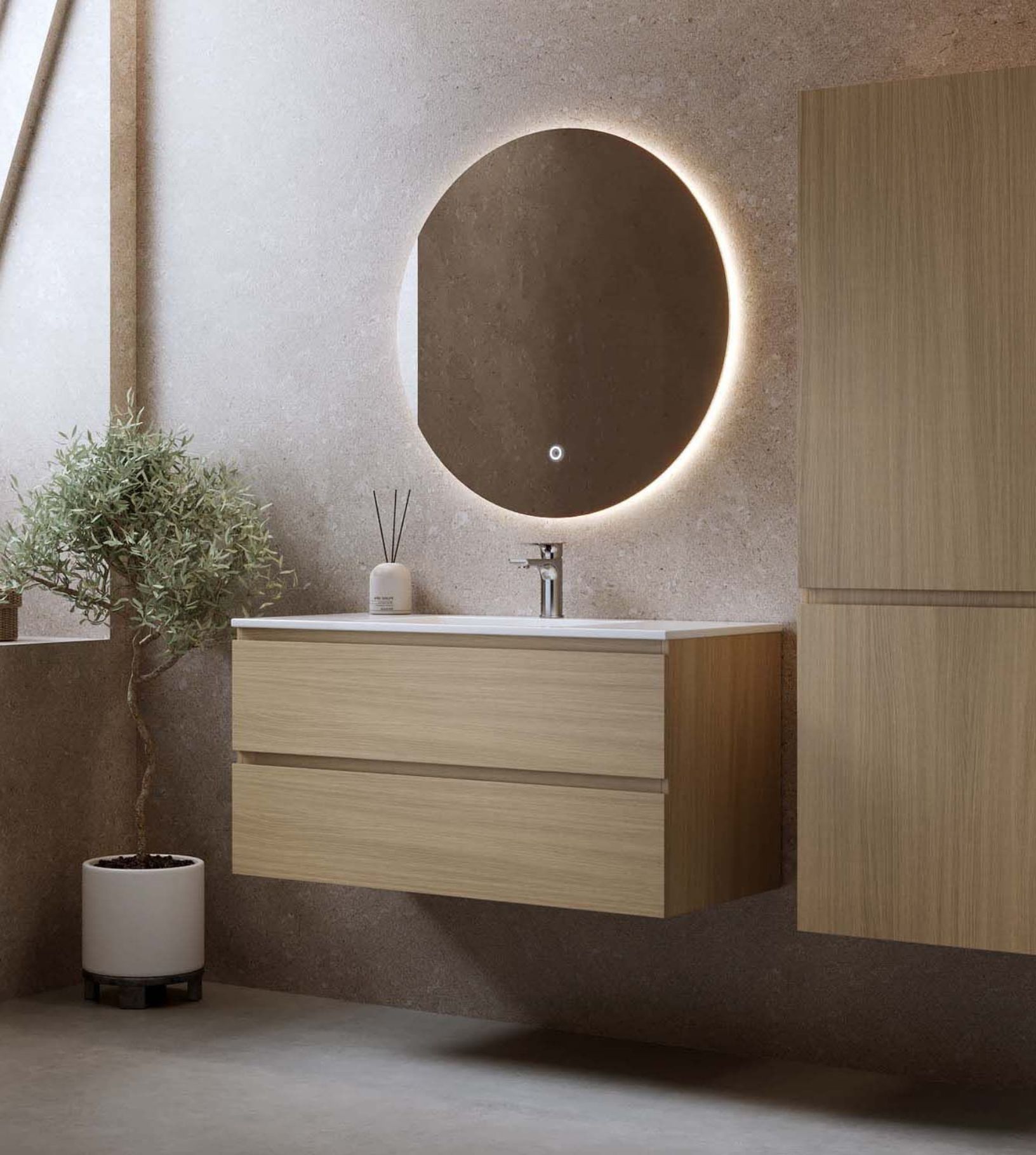 Allaskaappi pesualtaalla Bathlife Eufori vaalea tammi