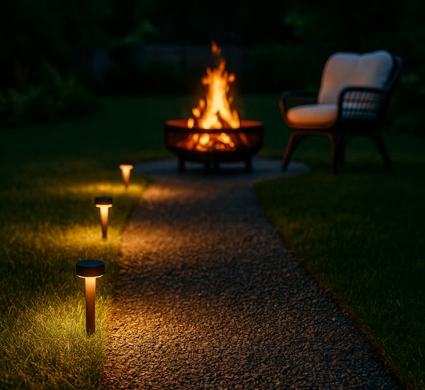 Valaistut kulkureitit nuotiopaikalle
