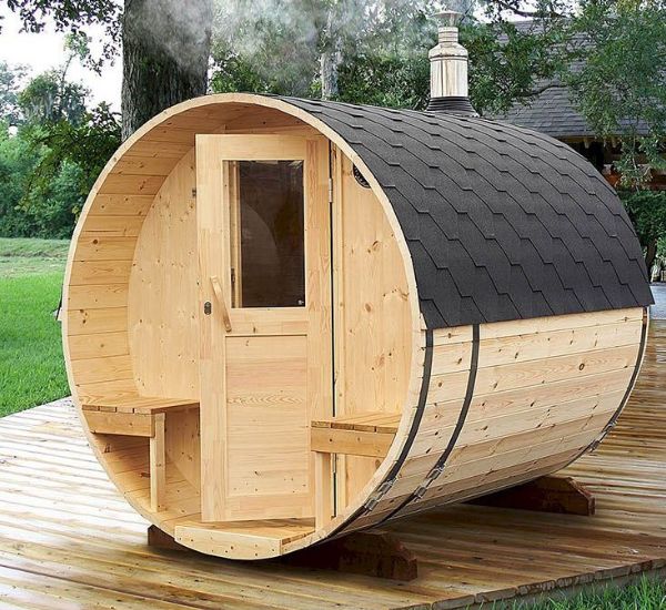 Tynnyrisauna Baltresto 200x240 cm terassilla